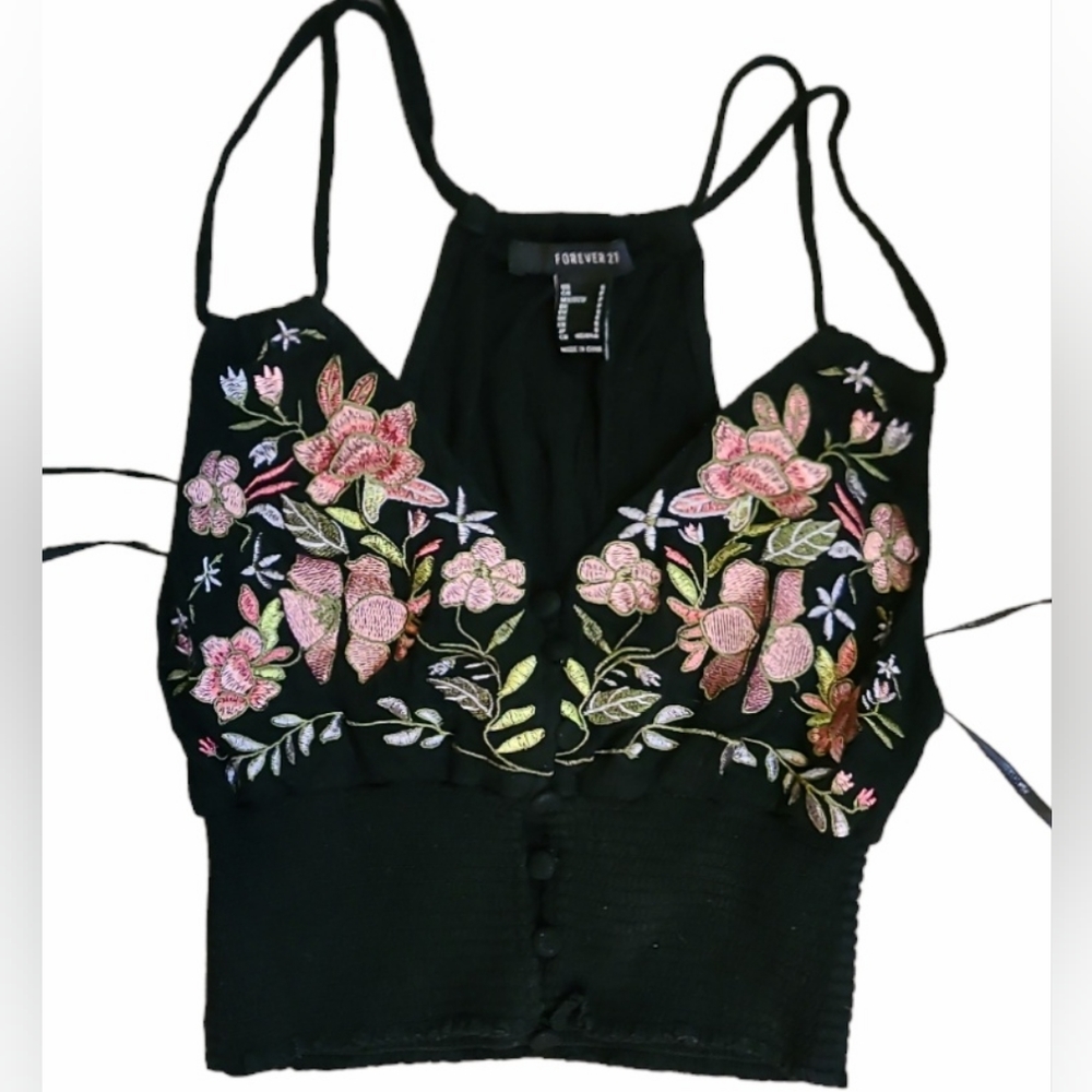 Embroidered Smocked Crop Top